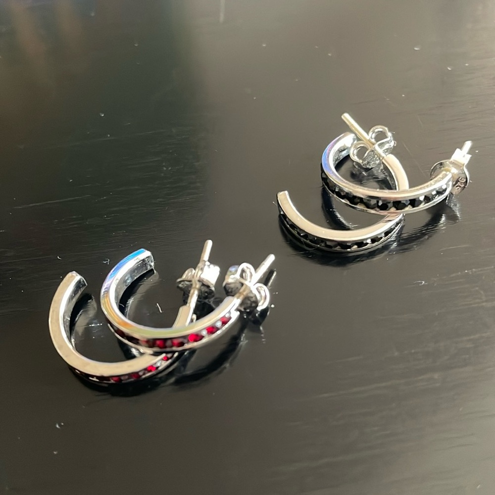 Traditions Brilliance Red and Black Crystal half hoop earring bundle